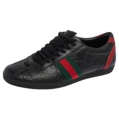 Gucci Schwarz Guccissima Leder Web Lace Up Turnschuhe Größe 36,5