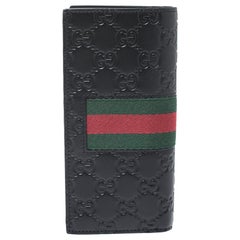Gucci Black Guccissima Leather Web Long Wallet