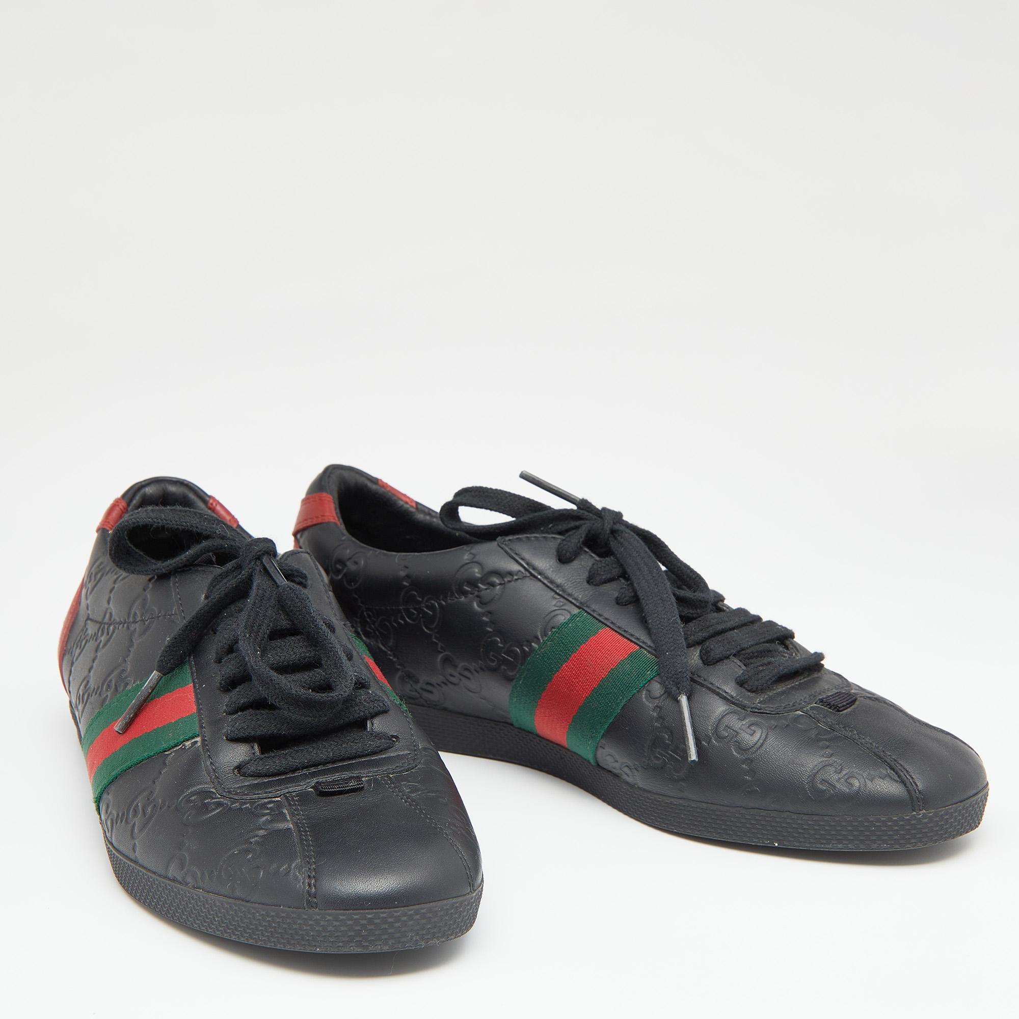Gucci Black Guccissima Leather Web Low Top Sneakers Size 37 1