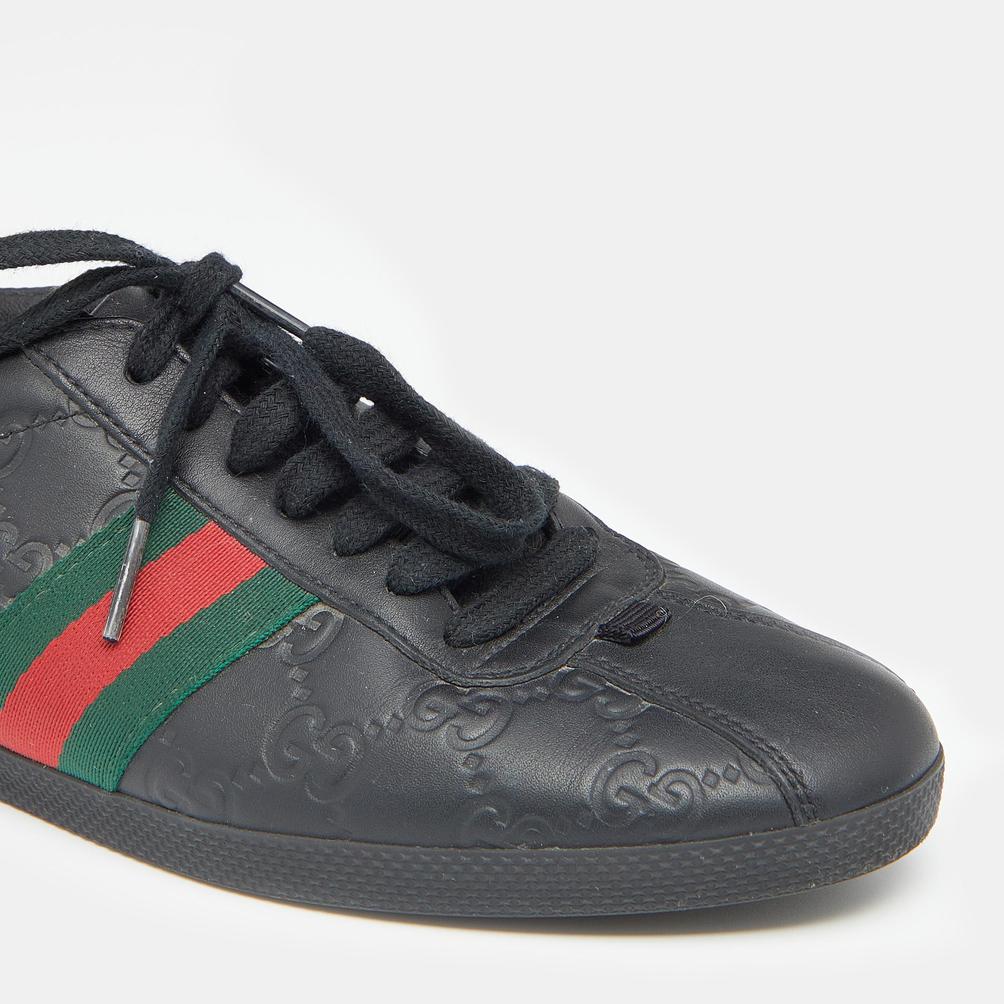 Gucci Black Guccissima Leather Web Low Top Sneakers Size 37 2