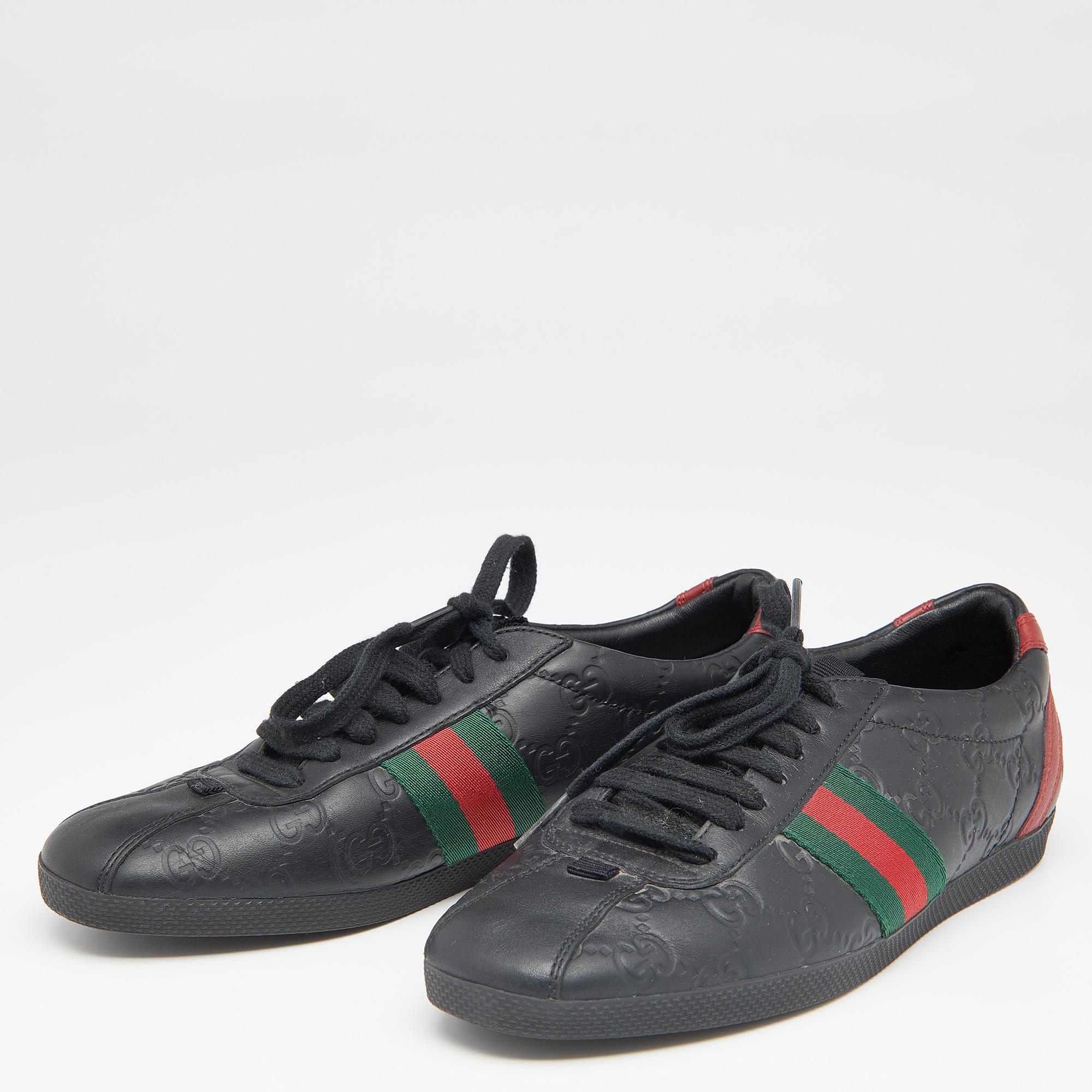Gucci Black Guccissima Leather Web Low Top Sneakers Size 37 3