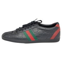 Gucci Black Guccissima Leather Web Low Top Sneakers Size 37