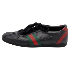 Gucci Black Guccissima Leather Web Low Top Sneakers Size 37
