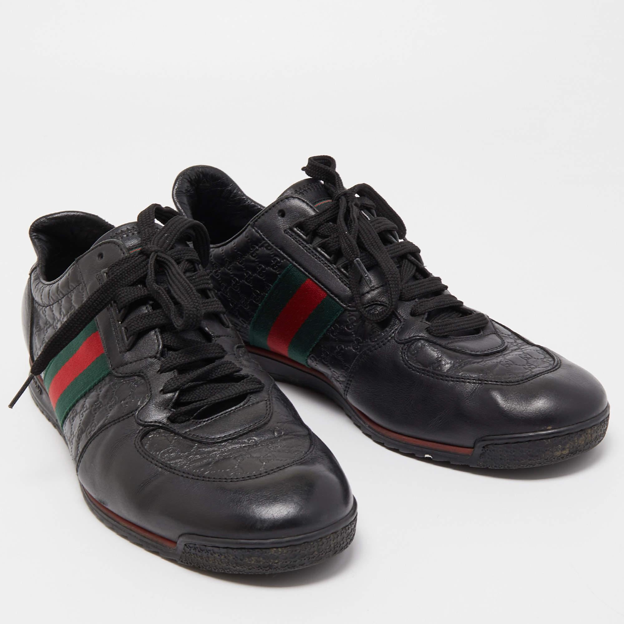Gucci Black Guccissima Leather Web Low Top Sneakers Size 44 1