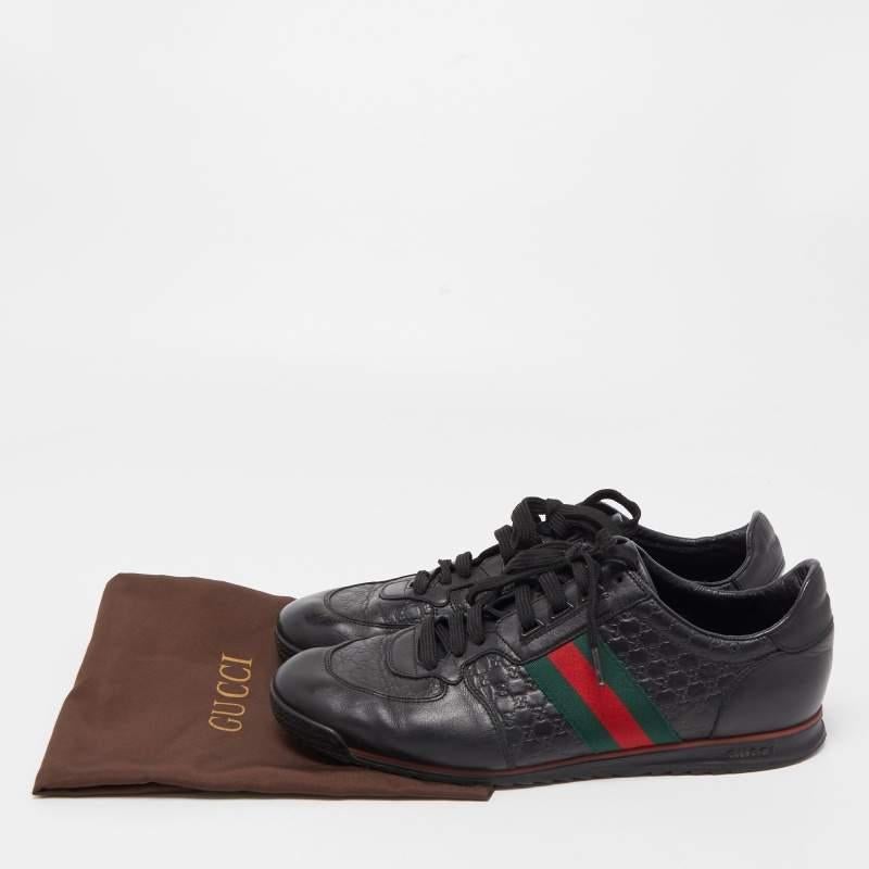 Gucci Black Guccissima Leather Web Low Top Sneakers Size 44 3