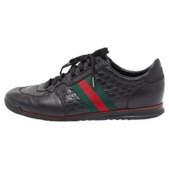 Gucci Black Guccissima Leather Web Low Top Sneakers Size 44