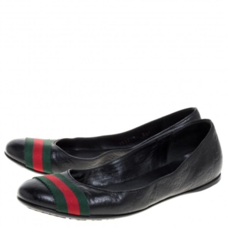 Gucci Black Guccissima Leather Web Stripe Ballet Flats Size 35.5 For Sale 2