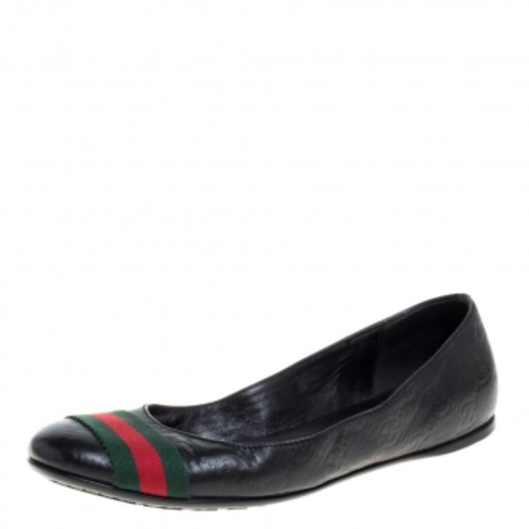Gucci Black Guccissima Leather Web Stripe Ballet Flats Size 35.5 For Sale 3