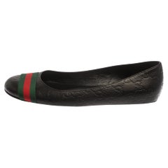 Gucci Black Guccissima Leather Web Stripe Ballet Flats Size 38.5