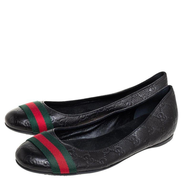 Gucci Black Guccissima Leather Web Stripe Ballet Flats Size 39 For Sale at  1stDibs | gucci ballerina flats
