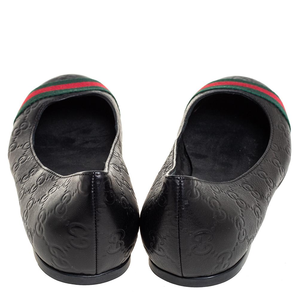 Gucci Black Guccissima Leather Web Stripe Ballet Flats Size 39 In Good Condition In Dubai, Al Qouz 2