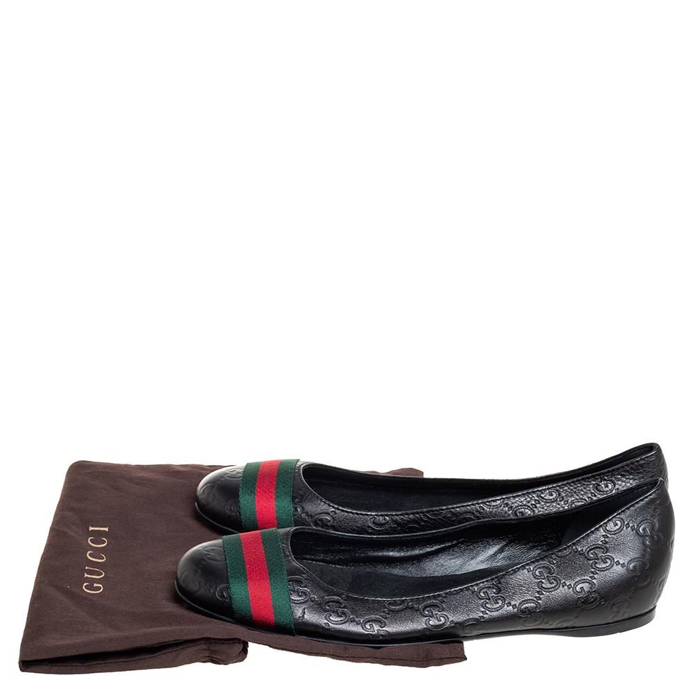 Gucci Black Guccissima Leather Web Stripe Ballet Flats Size 39 1