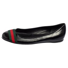 Gucci Black Guccissima Leather Web Stripe Ballet Flats Size 41