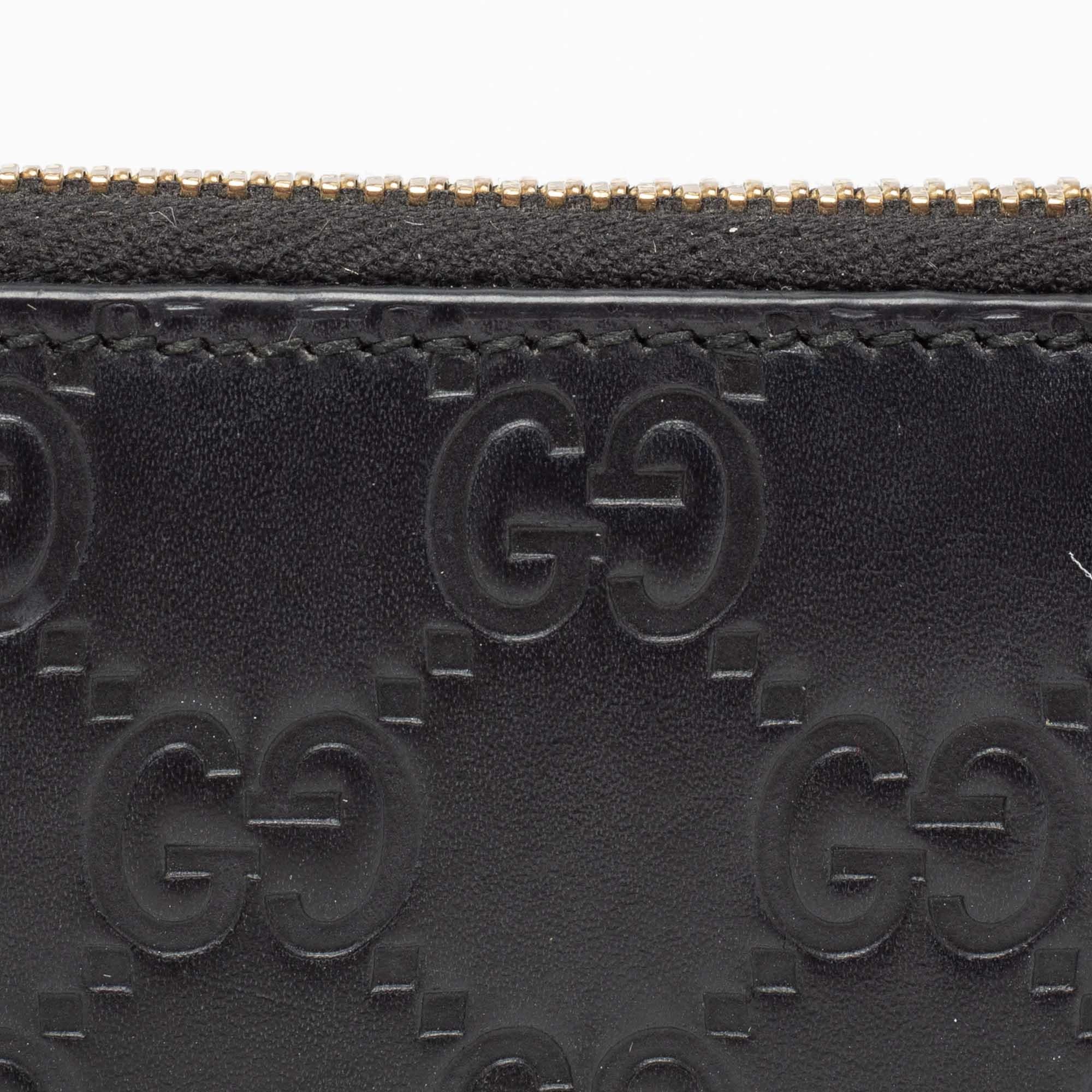 Women's Gucci Black Guccissima Leather Zip Card Case
