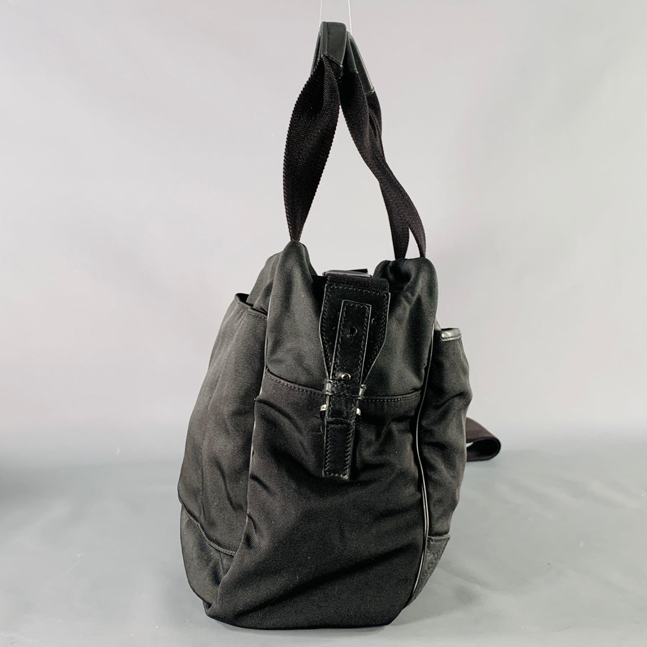 GUCCI Black Guccissima Monogram Nylon Leather Trim Top Handles Messenger Bag In Good Condition In San Francisco, CA
