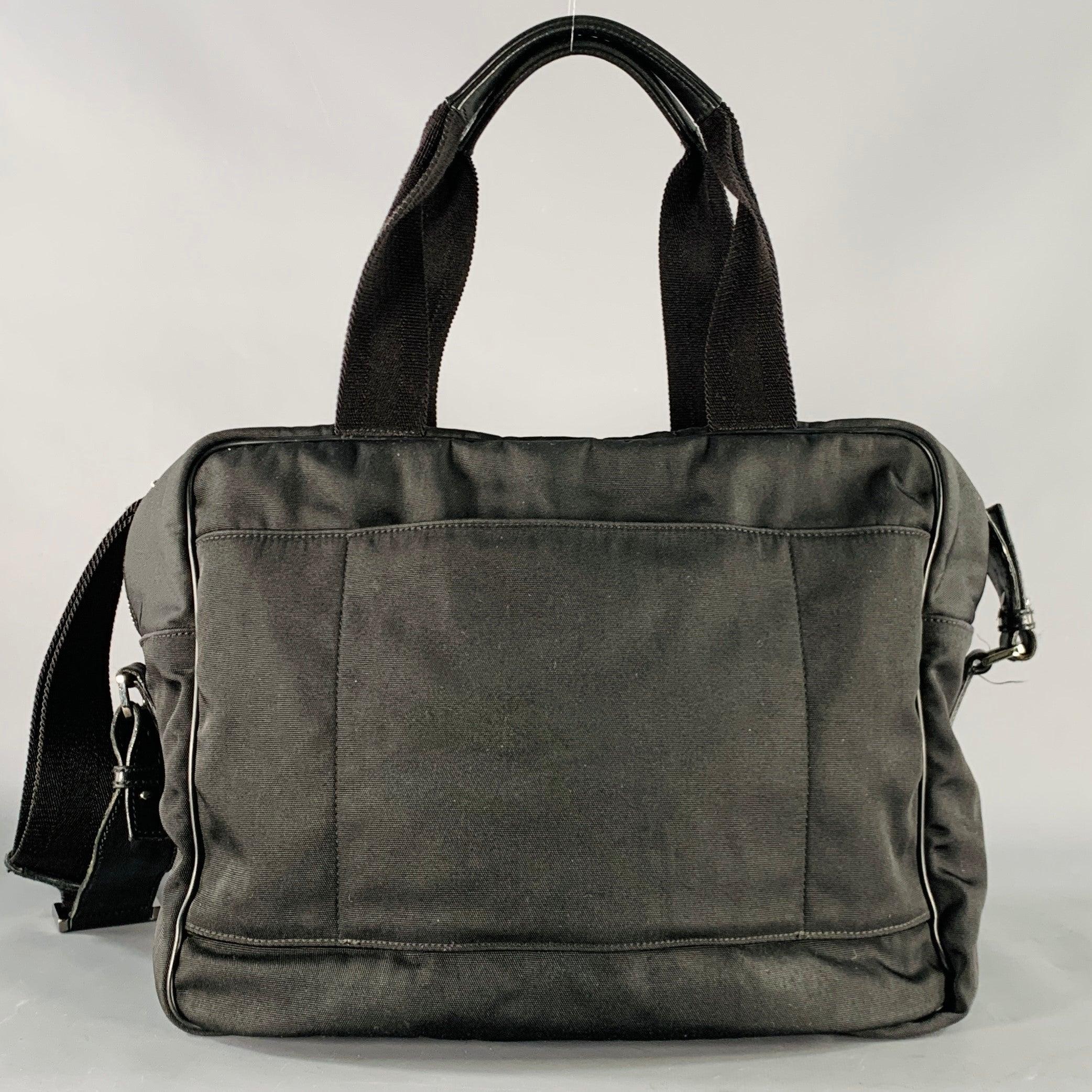 Men's GUCCI Black Guccissima Monogram Nylon Leather Trim Top Handles Messenger Bag