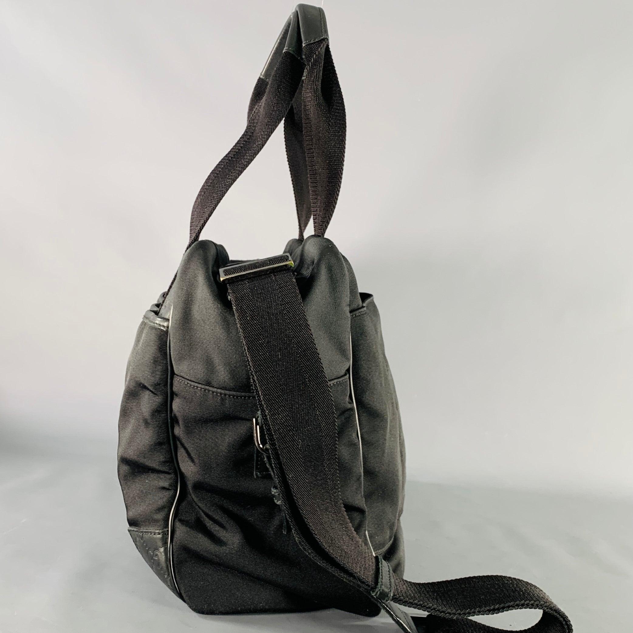 GUCCI Black Guccissima Monogram Nylon Leather Trim Top Handles Messenger Bag 1