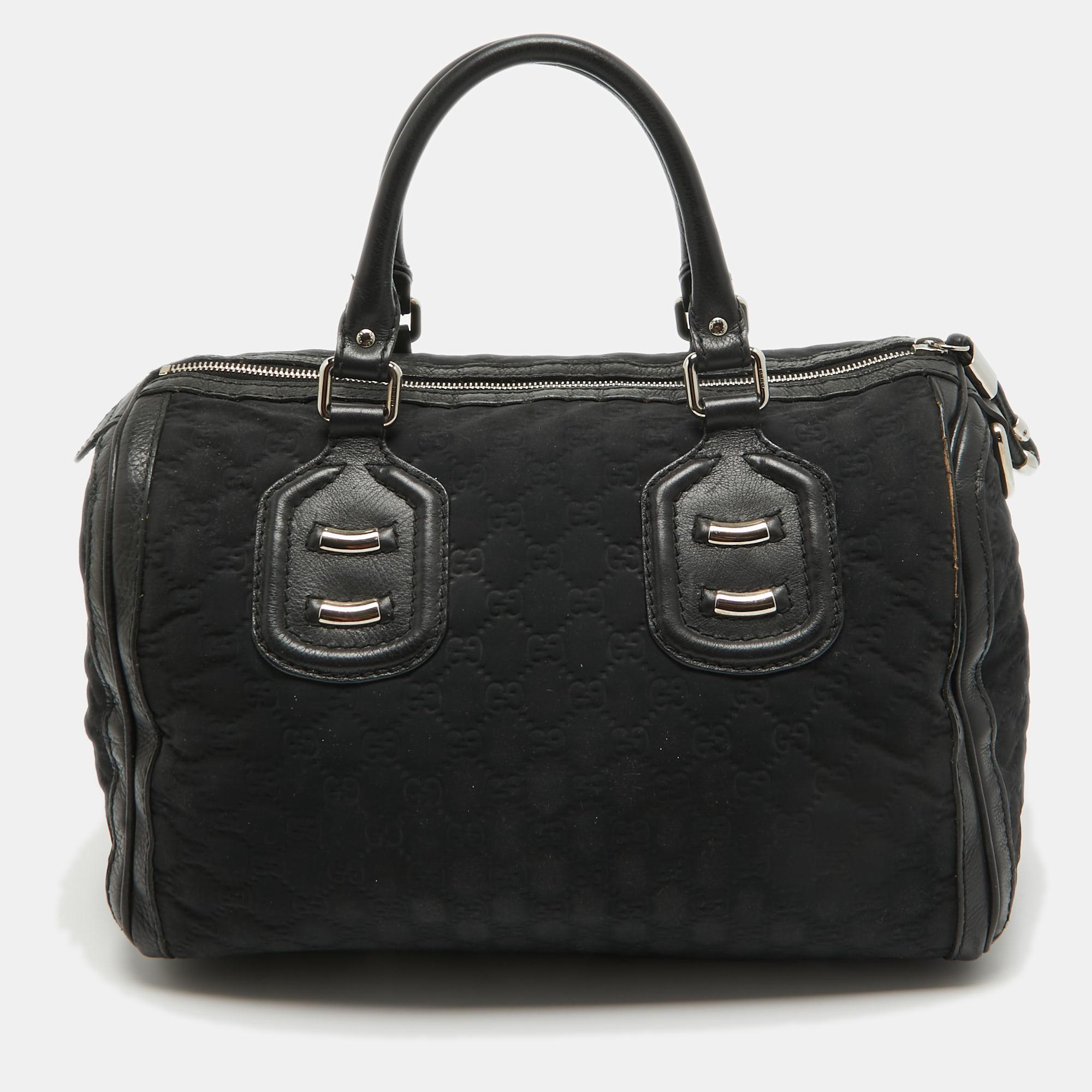 Women's Gucci Black Guccissima Neoprene and Leather Medium Techno Boston Bag