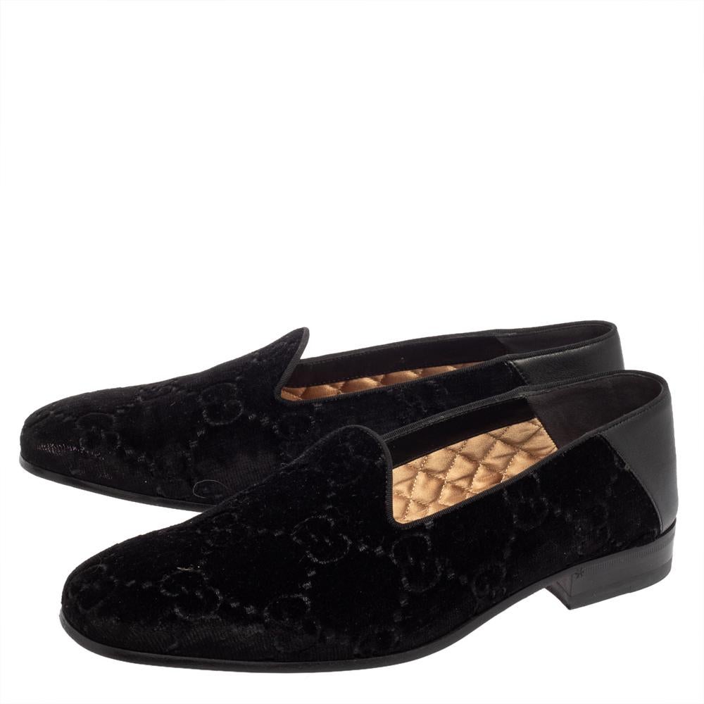 Gucci Black Guccissima Velvet And Leather Loafers Size 41 3
