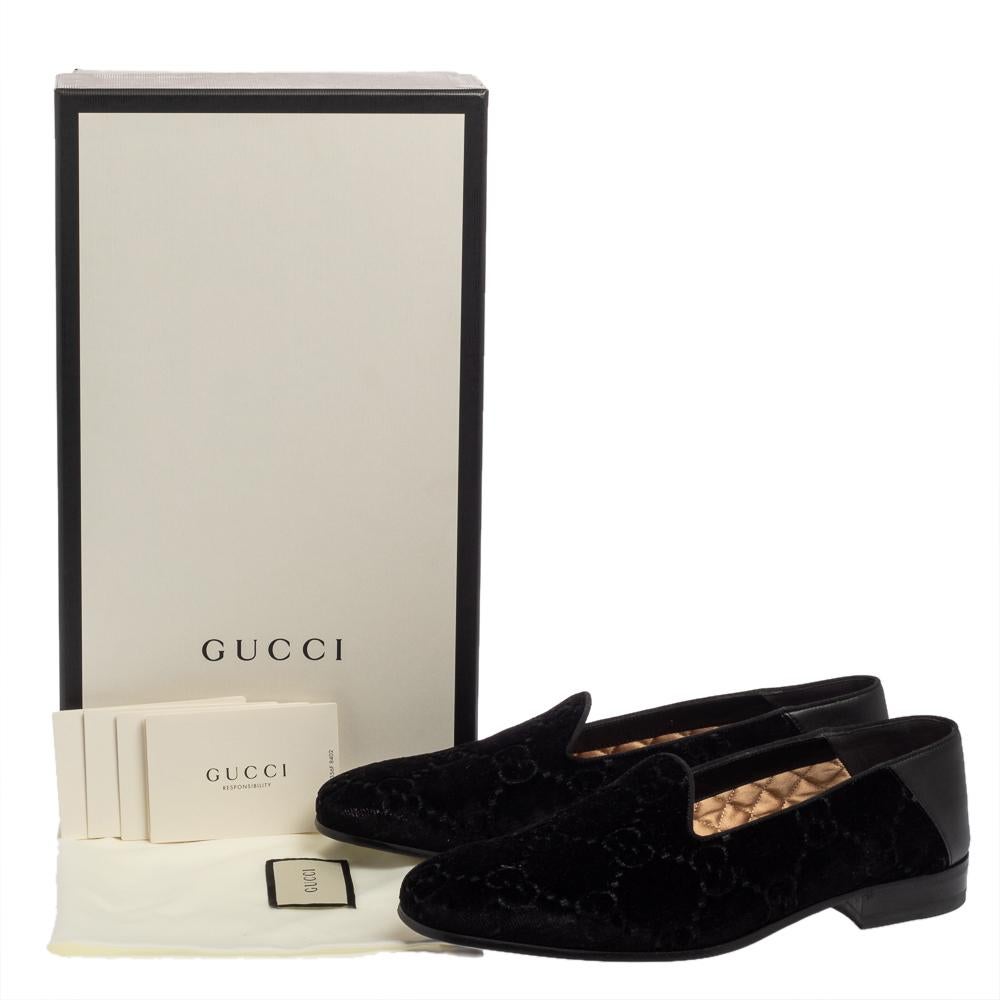 Gucci Black Guccissima Velvet And Leather Loafers Size 41 4