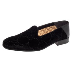 Gucci Black Guccissima Velvet And Leather Loafers Size 41