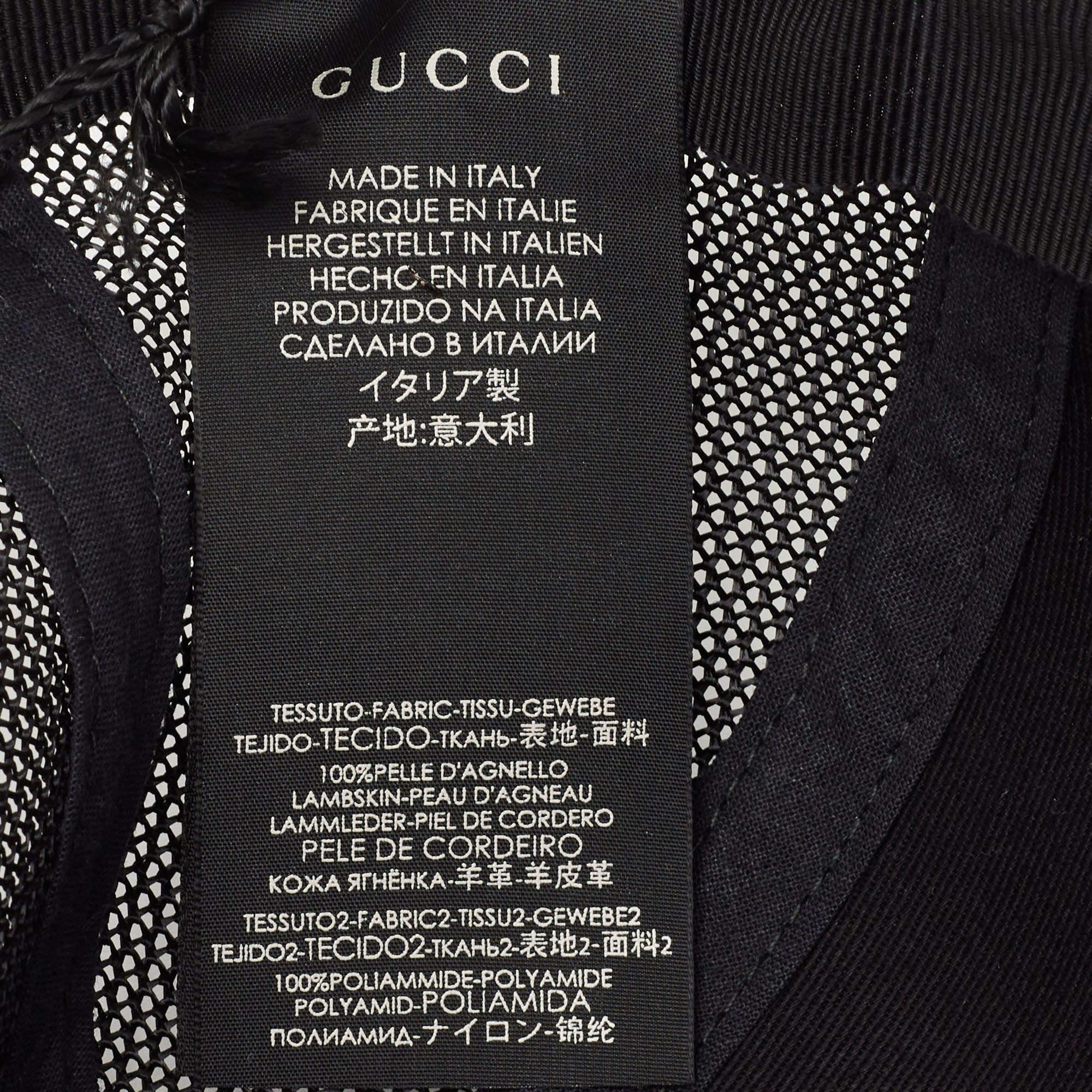 Gucci Black Guccy Stars Print Leather & Mesh Baseball Cap M In Excellent Condition For Sale In Dubai, Al Qouz 2