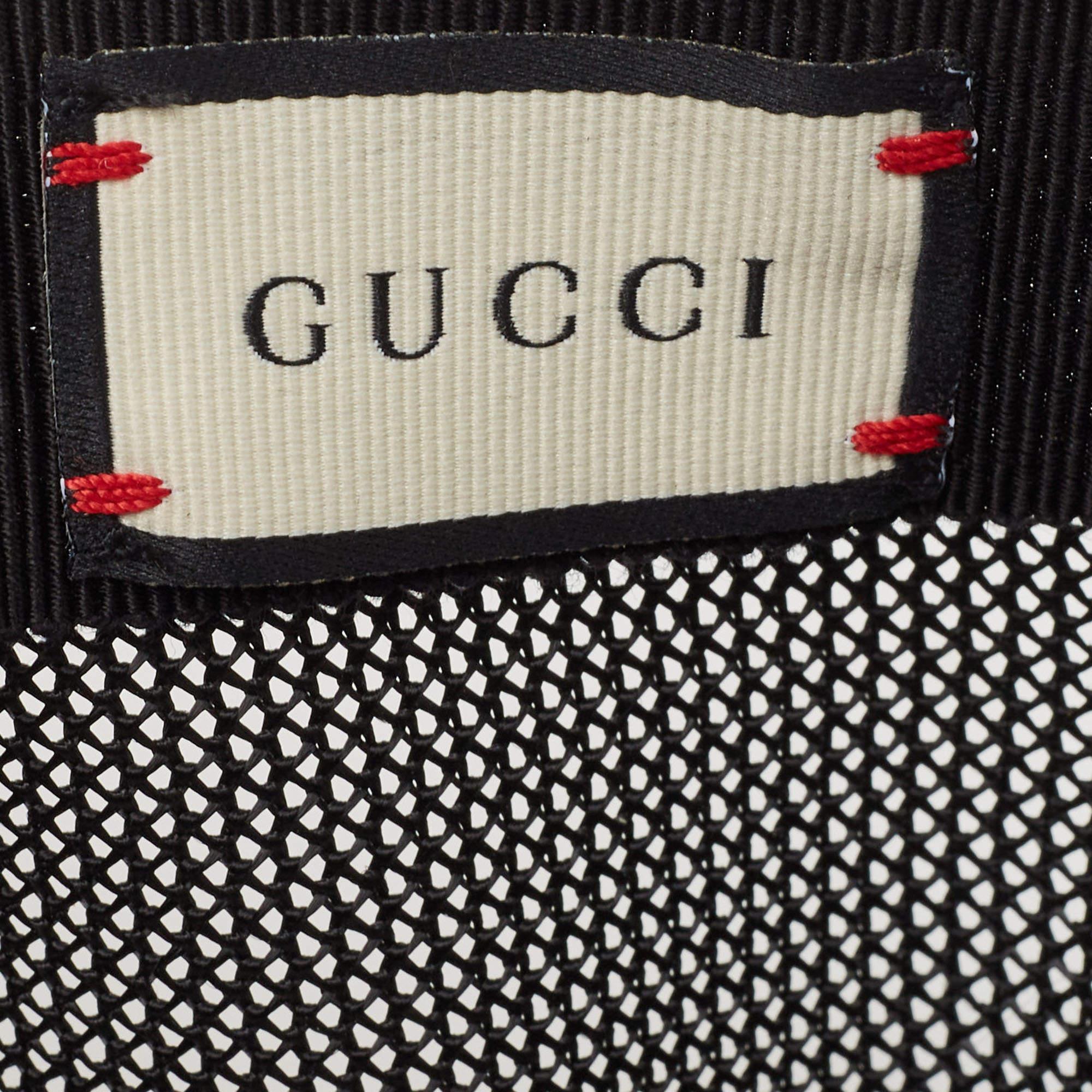 Women's Gucci Black Guccy Stars Print Leather & Mesh Baseball Cap M For Sale