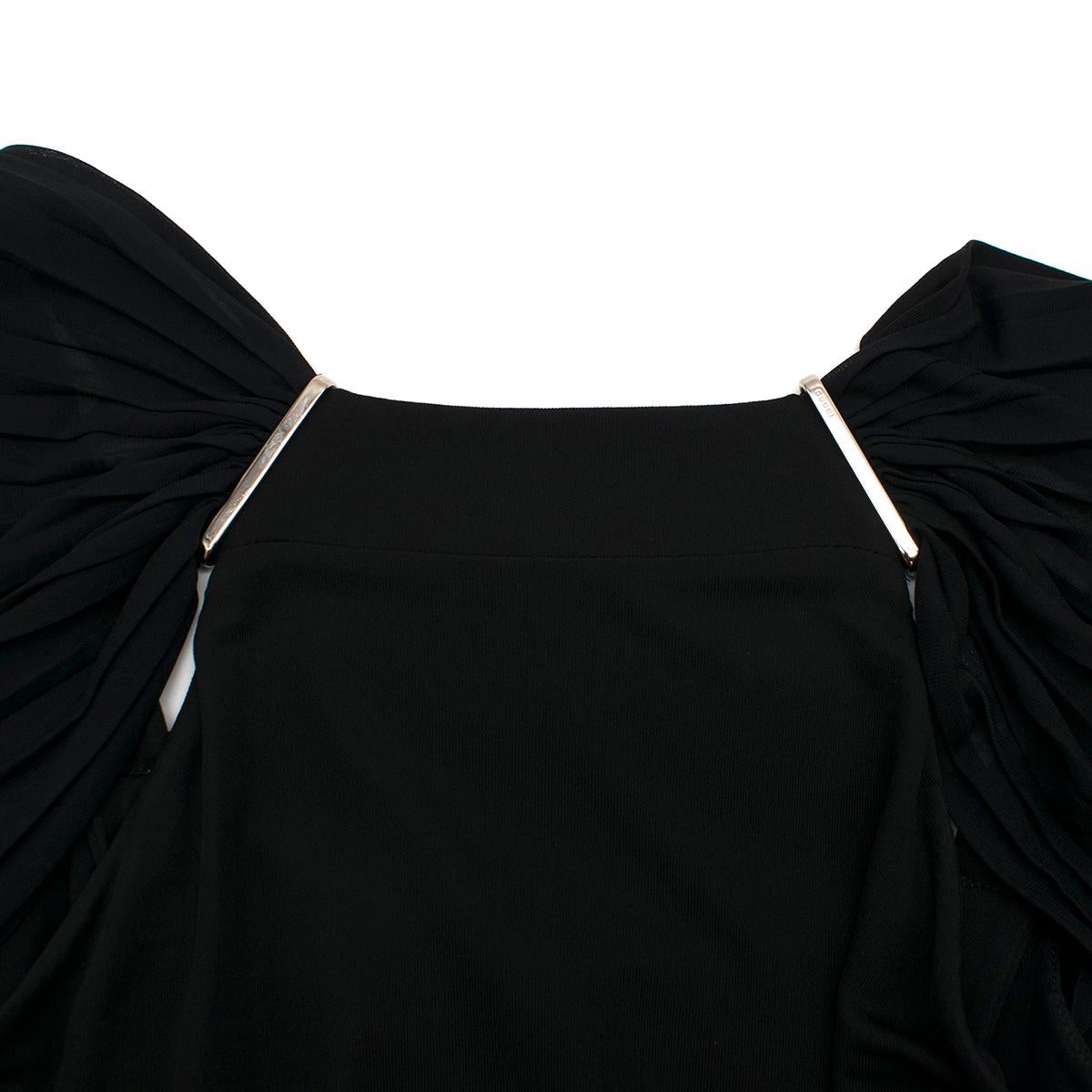 Gucci Black High Neck Chiffon Sleeve Dress XL For Sale 1