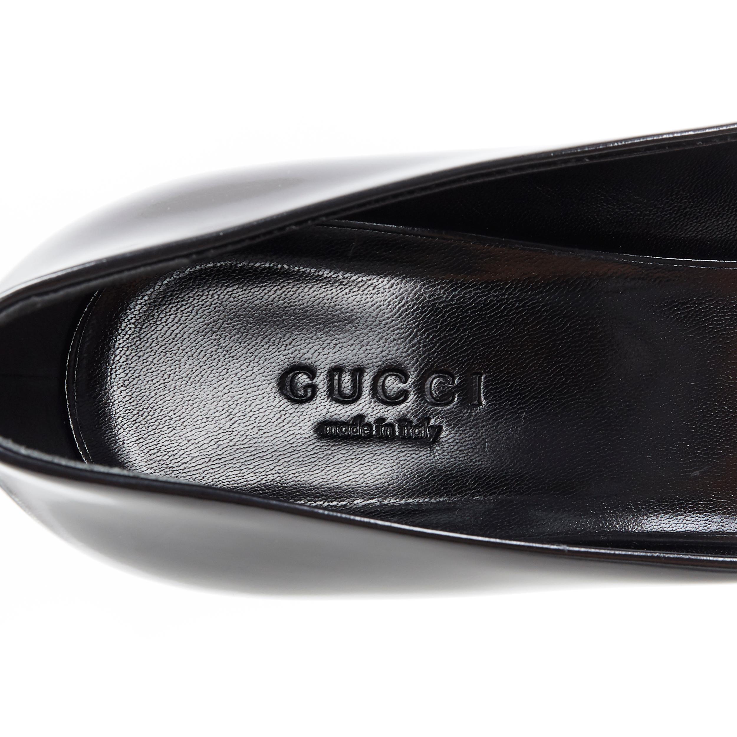 Gucci nero alto lucido argento horsebit punta quadrata tacco grosso EU38 5
