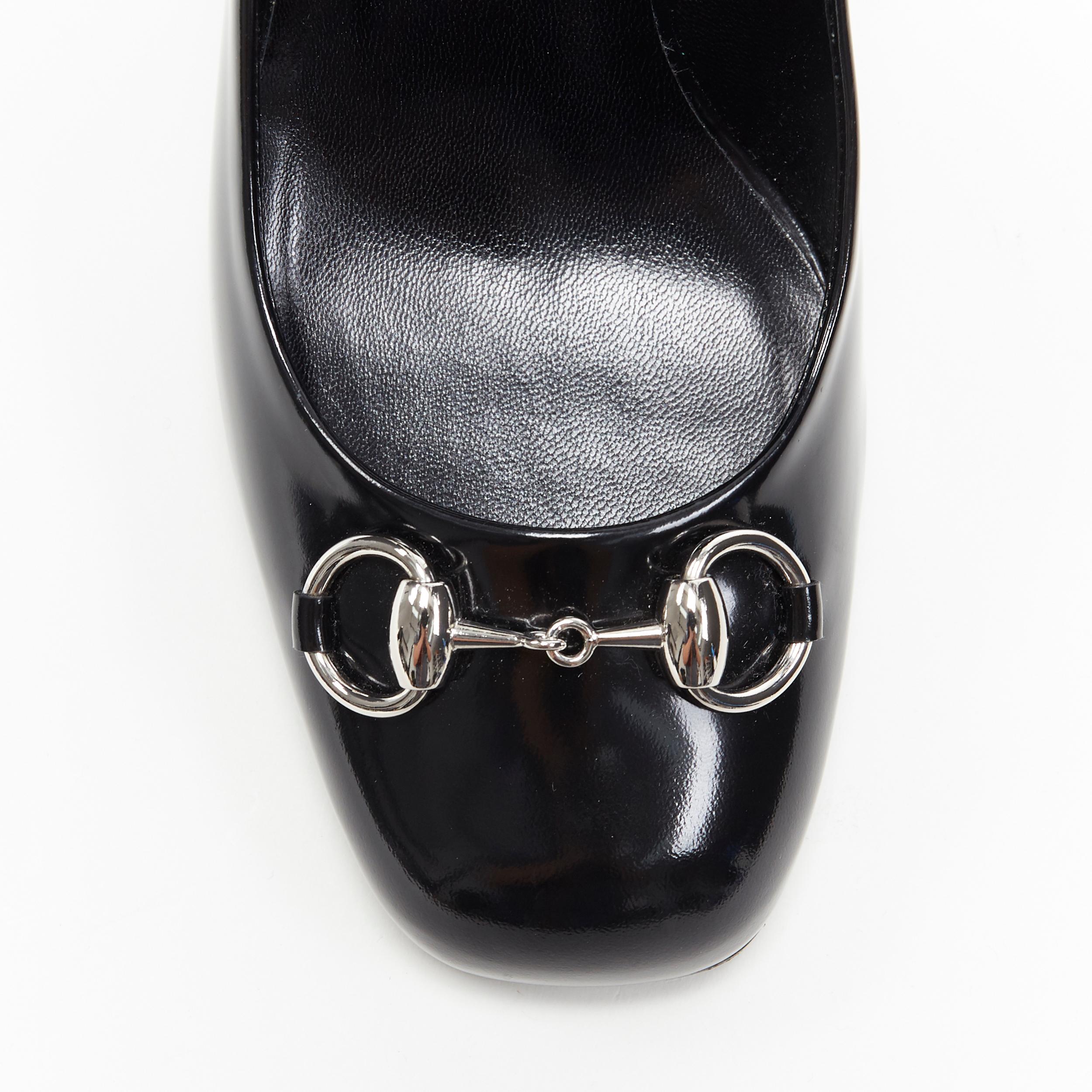 Gucci nero alto lucido argento horsebit punta quadrata tacco grosso EU38 2