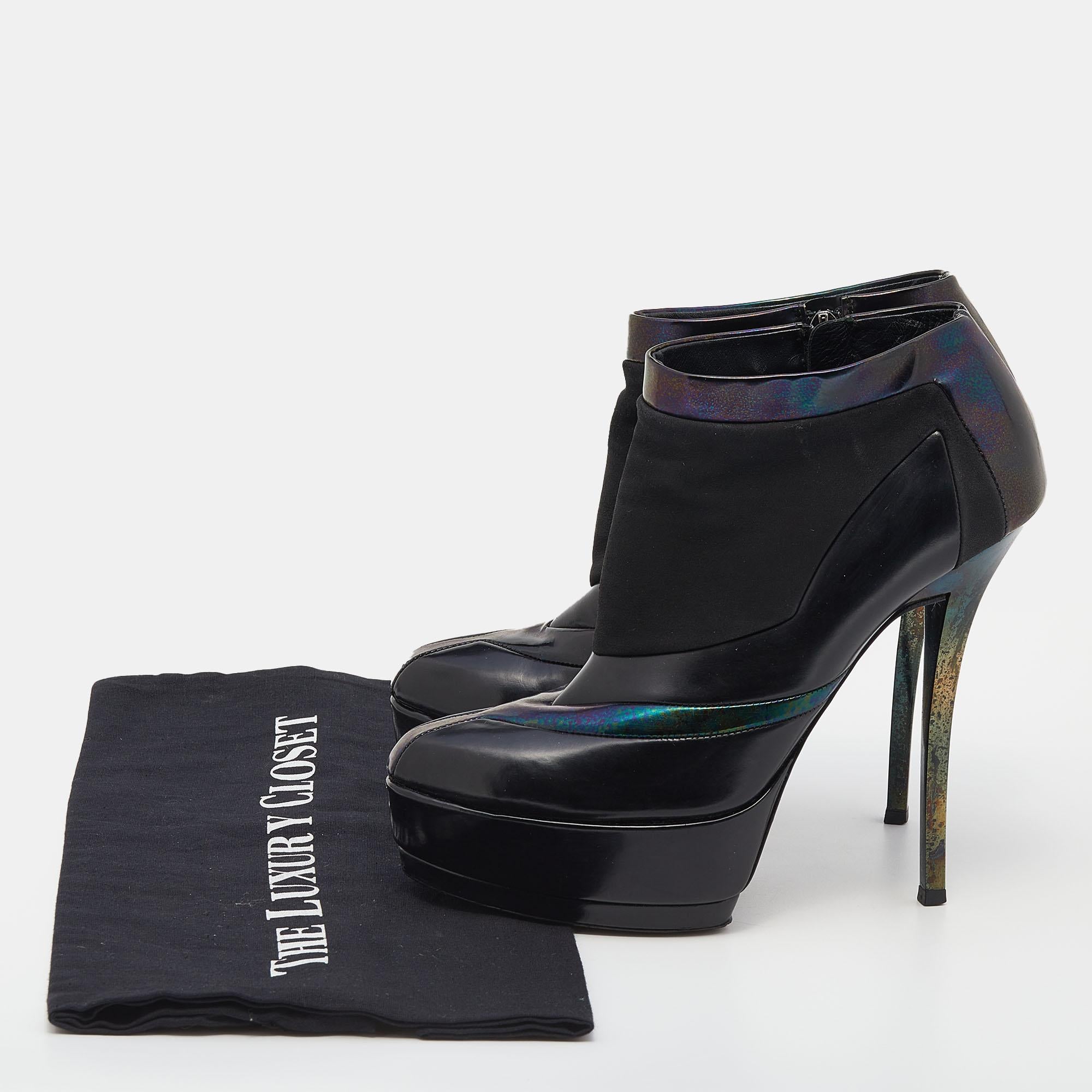 Gucci Black Holographic Leather And Suede Platform Ankle Length Boots Size 37 1