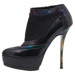 Gucci Black Holographic Leather And Suede Platform Ankle Length Boots Size 37