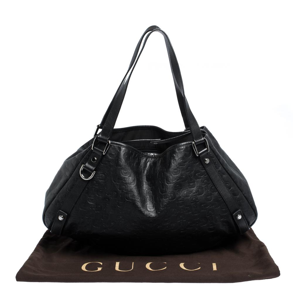 Gucci Black Horsebit Embossed Leather Abbey Tote 8