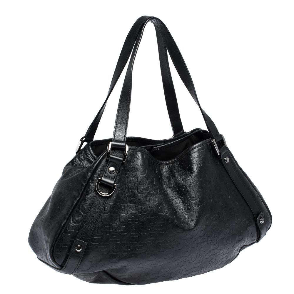 Women's Gucci Black Horsebit Embossed Leather Abbey Tote