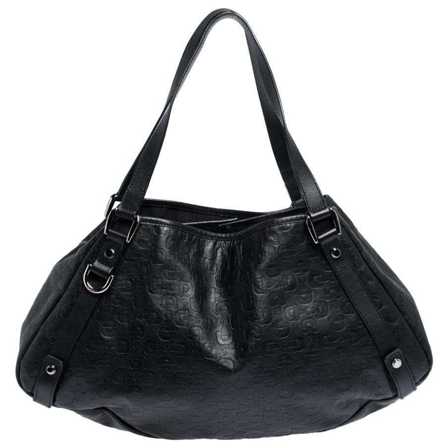 Gucci Black Horsebit Embossed Leather Abbey Tote