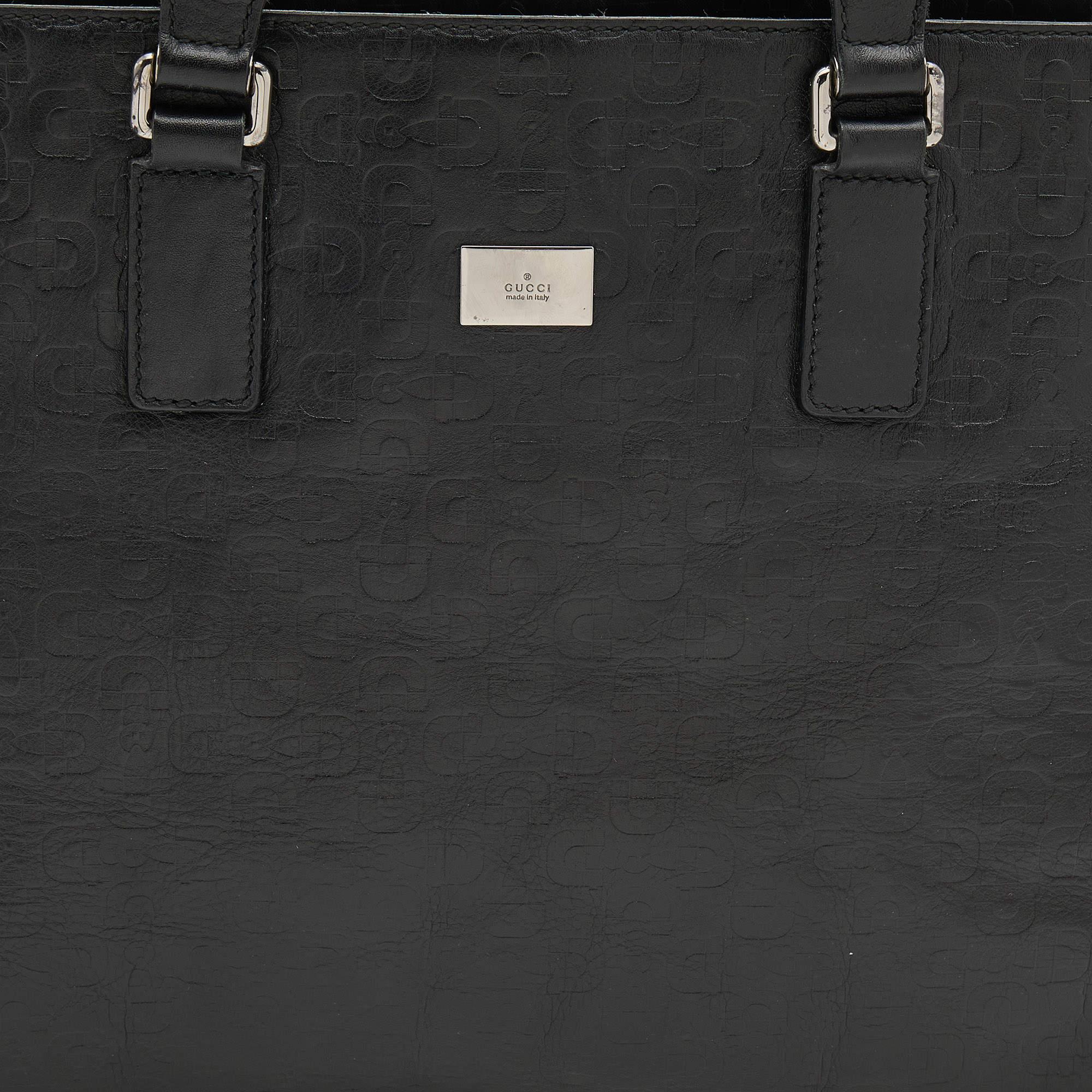 Gucci Black Horsebit Embossed Leather Large Tote 3