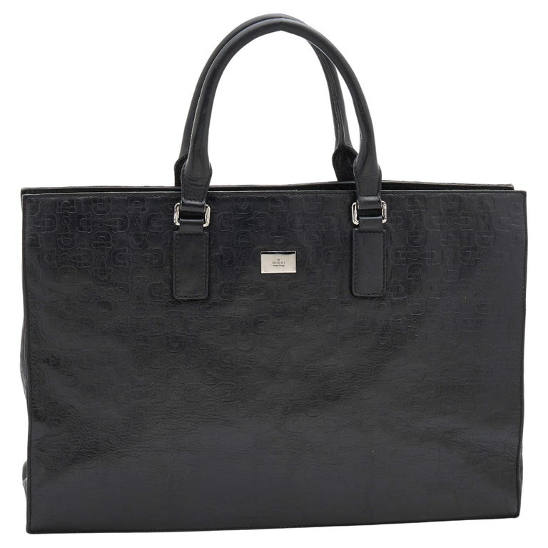 Gucci Black Horsebit Embossed Leather Large Tote For Sale at 1stDibs