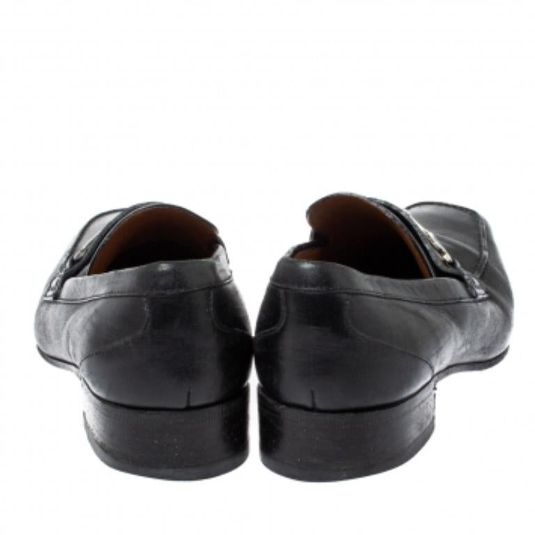 Gucci Black Horsebit Leather Loafers Size 39.5 For Sale 2