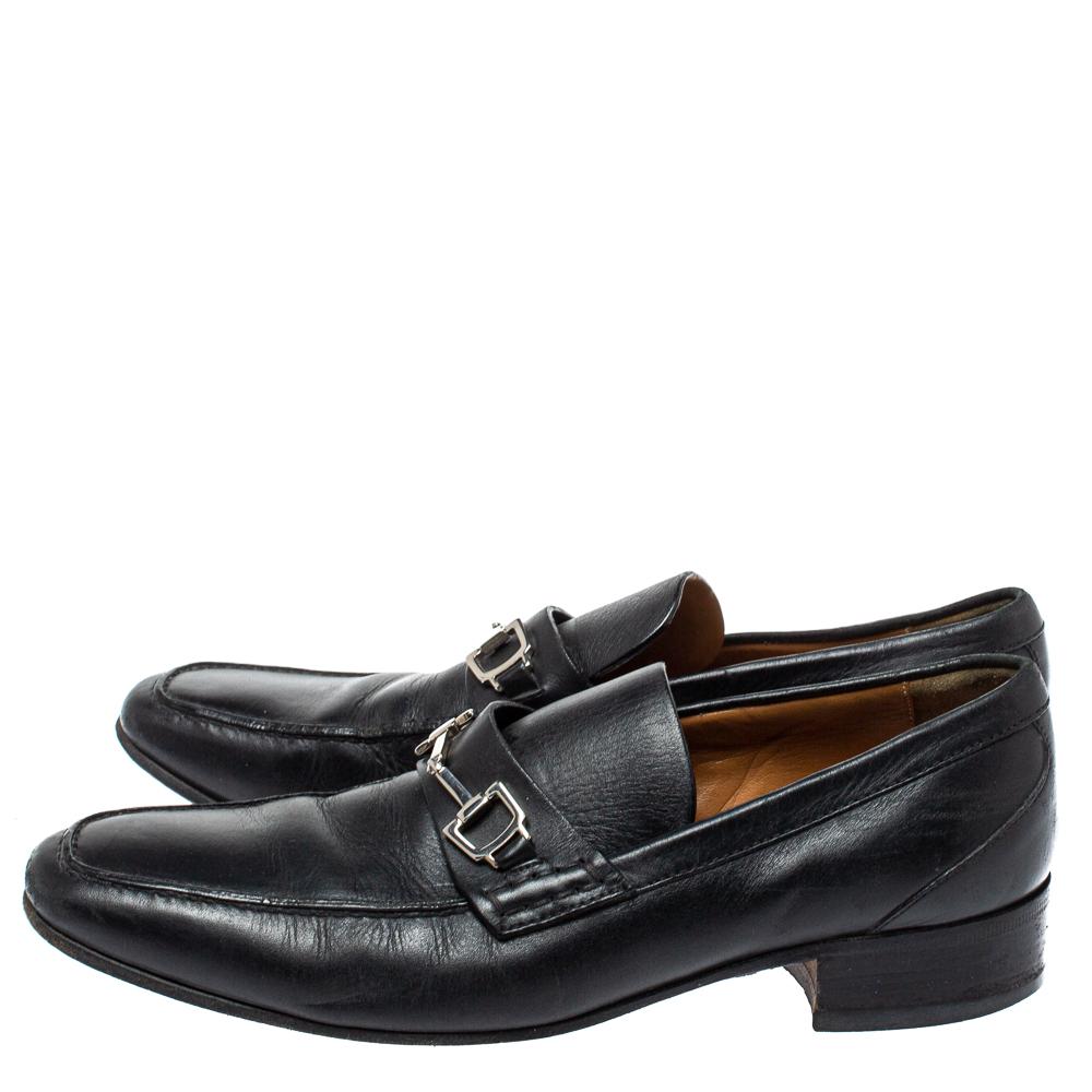 Gucci Black Horsebit Leather Loafers Size 39.5 For Sale 1