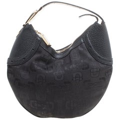 Gucci Black Horsebit Print Canvas and Leather Glam Hobo