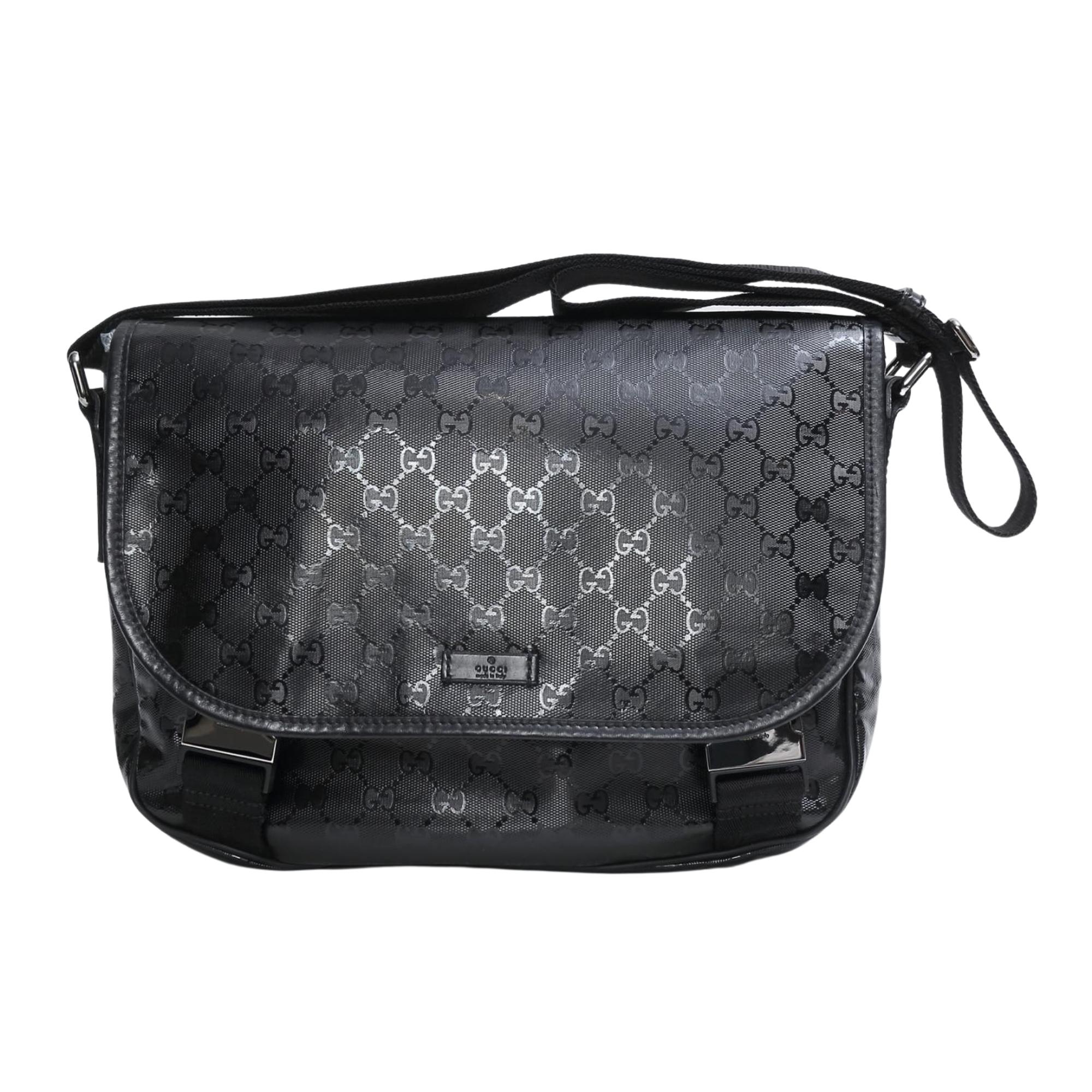 GUCCI VINTAGE CROSSBODY/SHOULDER BAG, black monogram fabric with