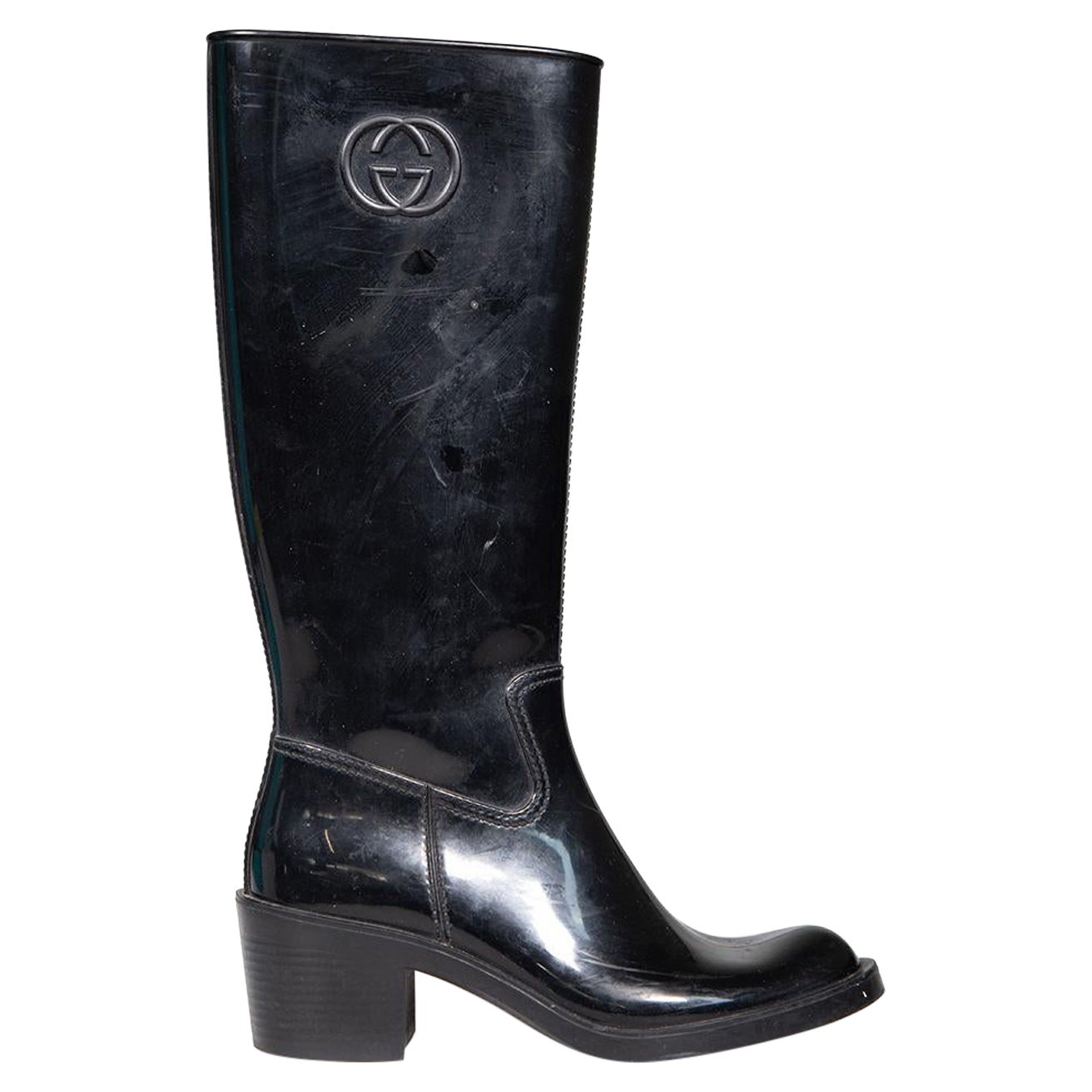 Gucci Black Interlocking GG Rain Boots Size IT 38