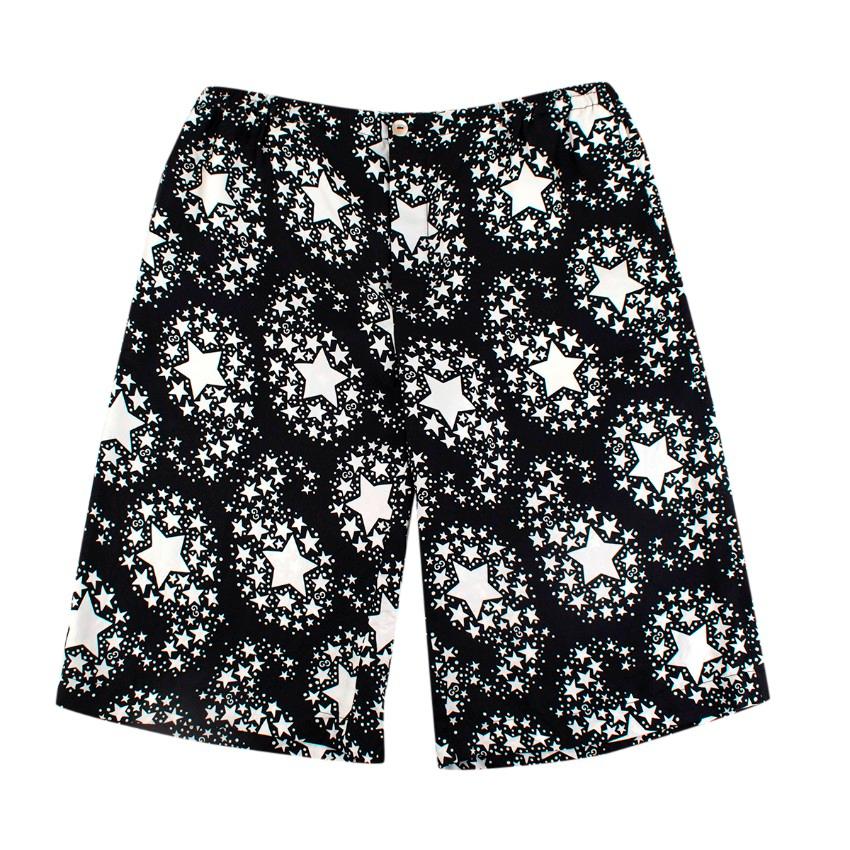 Ivory Silk Twill Star Print Long Shorts 