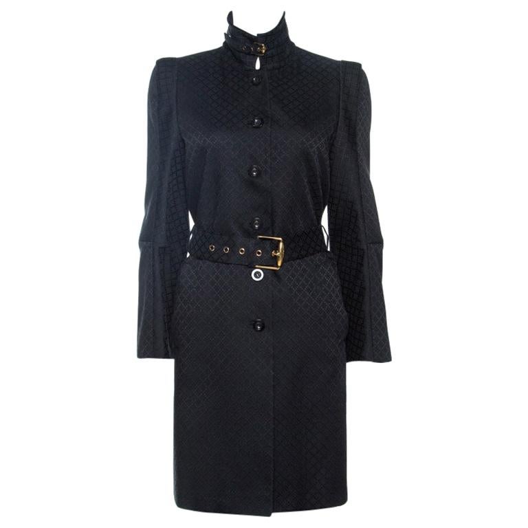 Gucci Black Jacquard Cotton Blend Belted Trench Coat M