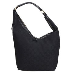 Gucci Black Jacquard Fabric GG Hobo Bag Italy