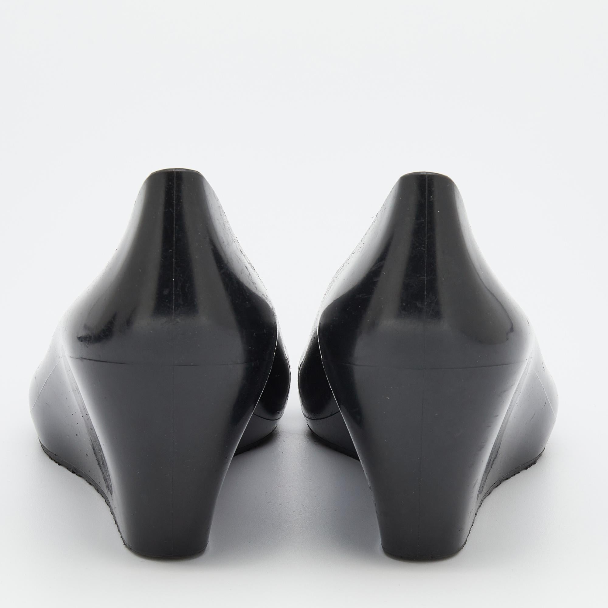 Gucci Black Jelly Interlocking GG Marola Peep Toe Wedge Pumps Size 38 1