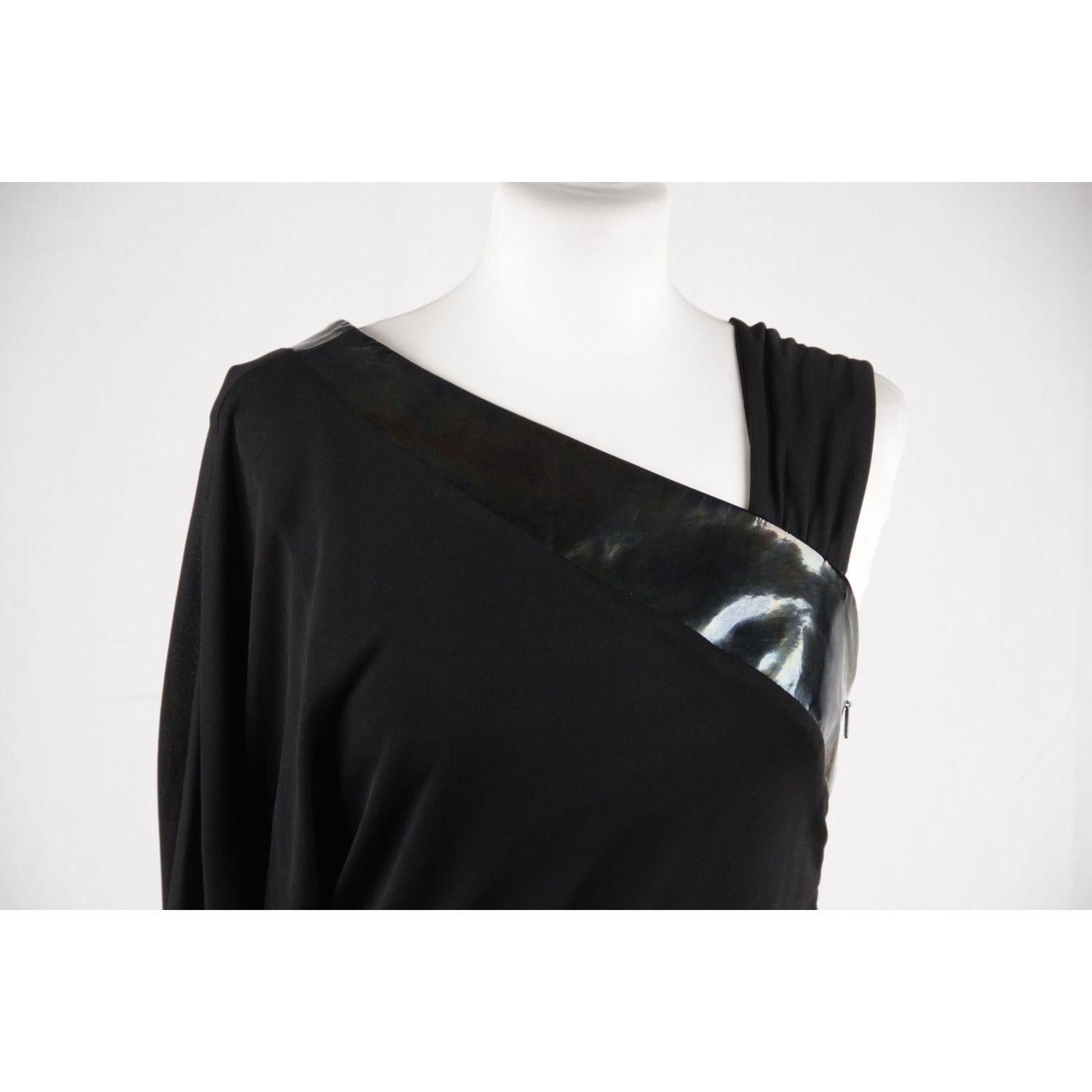 Gucci Black Jersey Asymmetric Top with Patent Leather Trim Size 42 2