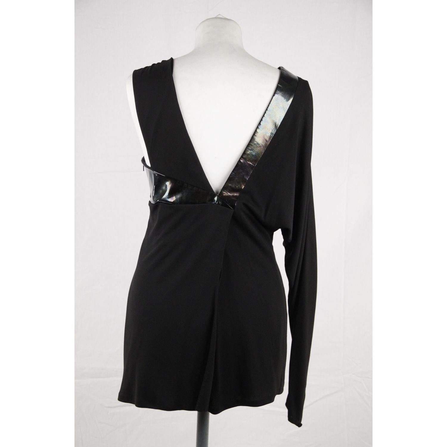 Gucci Black Jersey Asymmetric Top with Patent Leather Trim Size 42 3