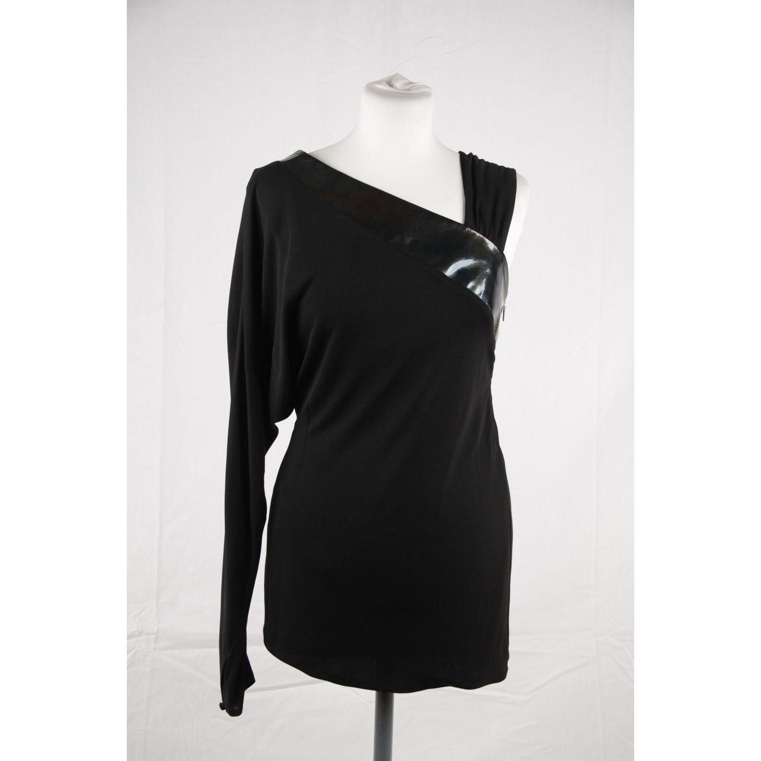 Gucci Black Jersey Asymmetric Top with Patent Leather Trim Size 42 5