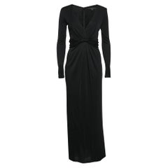 Gucci Black Jersey Gathered V-Neck Maxi Dress S